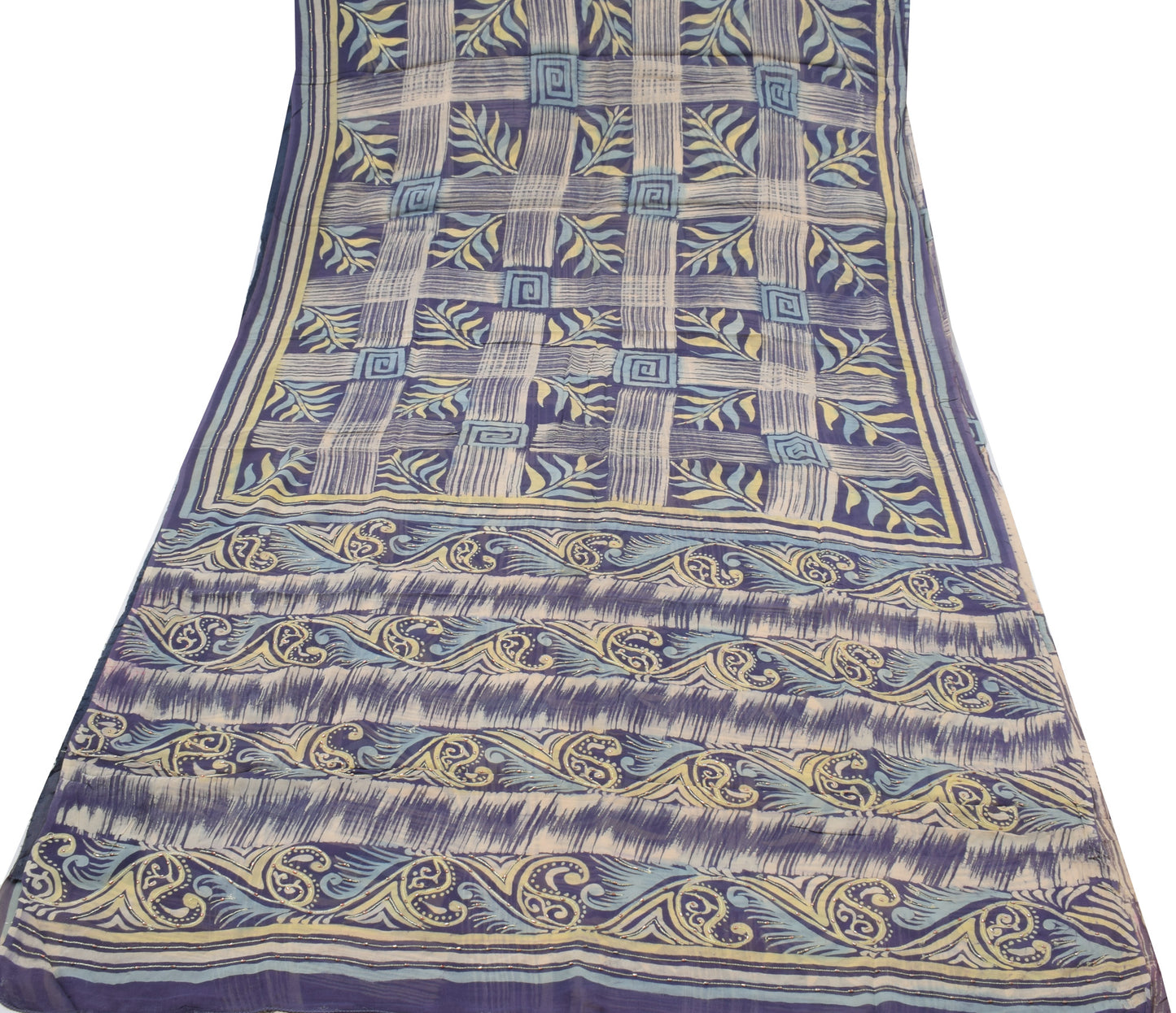 Sushila Vintage Blue Sari Pure Georgette Printed & Embroidered Sari 5 YD Fabric