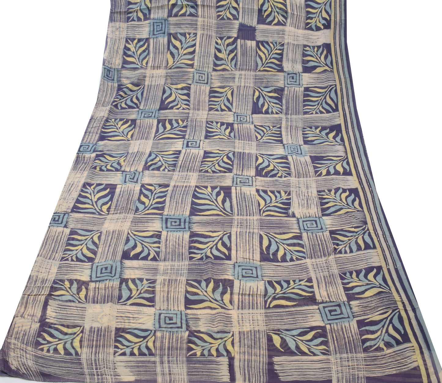 Sushila Vintage Blue Sari Pure Georgette Printed & Embroidered Sari 5 YD Fabric