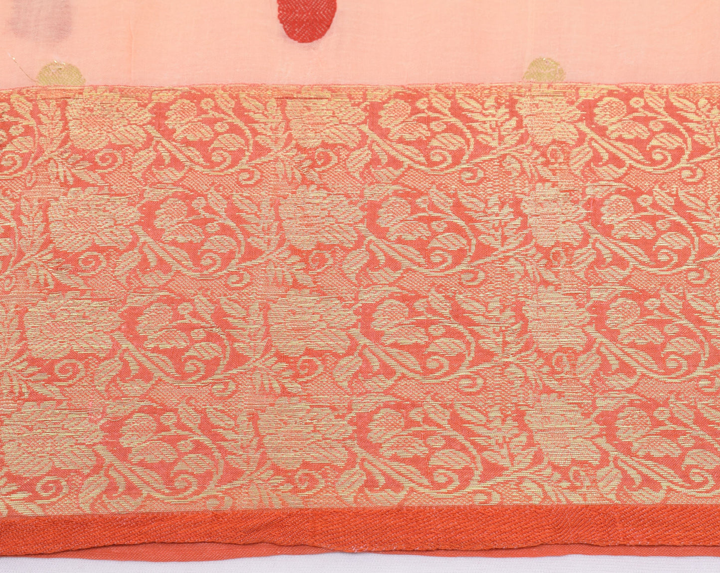 Sushila Vintage Peach Saree Pure Cotton Woven Floral Sari Decor 5 Yard Fabric