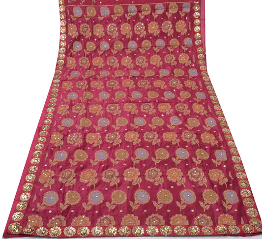 Sushila Vintage Magenta Saree Pure Silk Woven & Embroidered Floral Sari Fabric