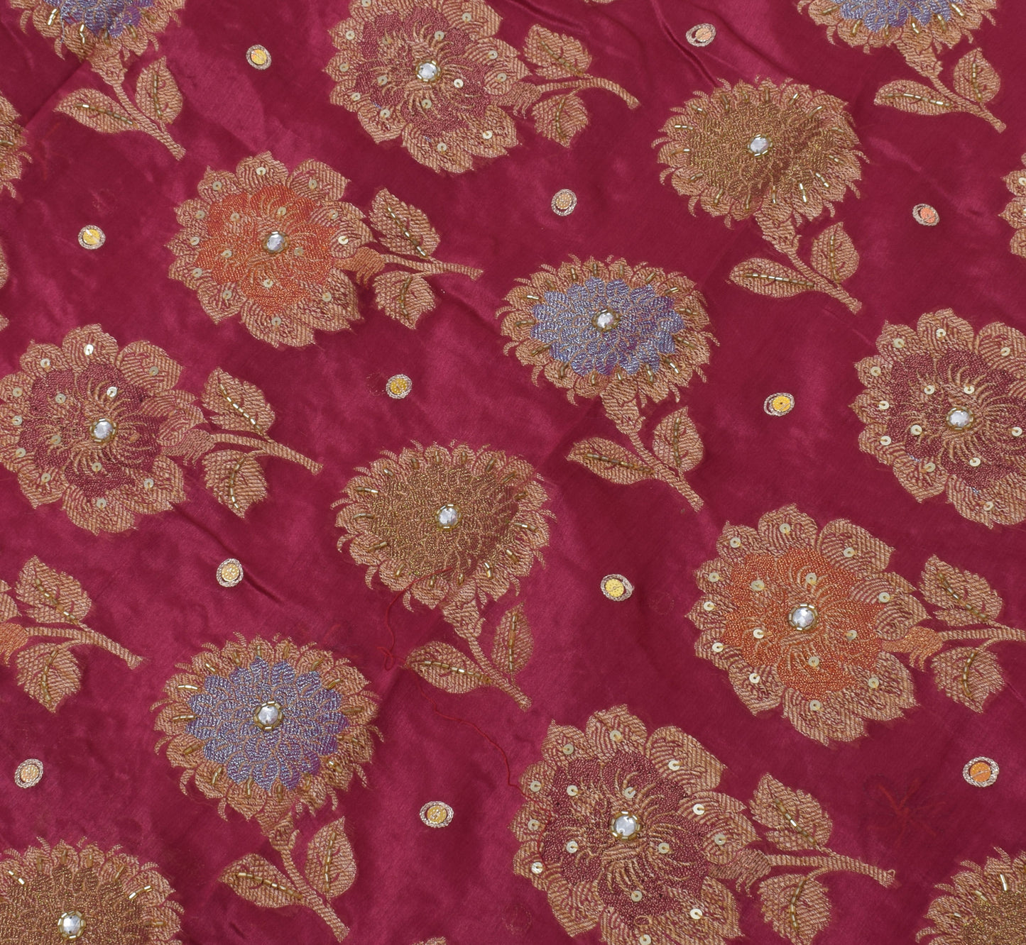 Sushila Vintage Magenta Saree Pure Silk Woven & Embroidered Floral Sari Fabric