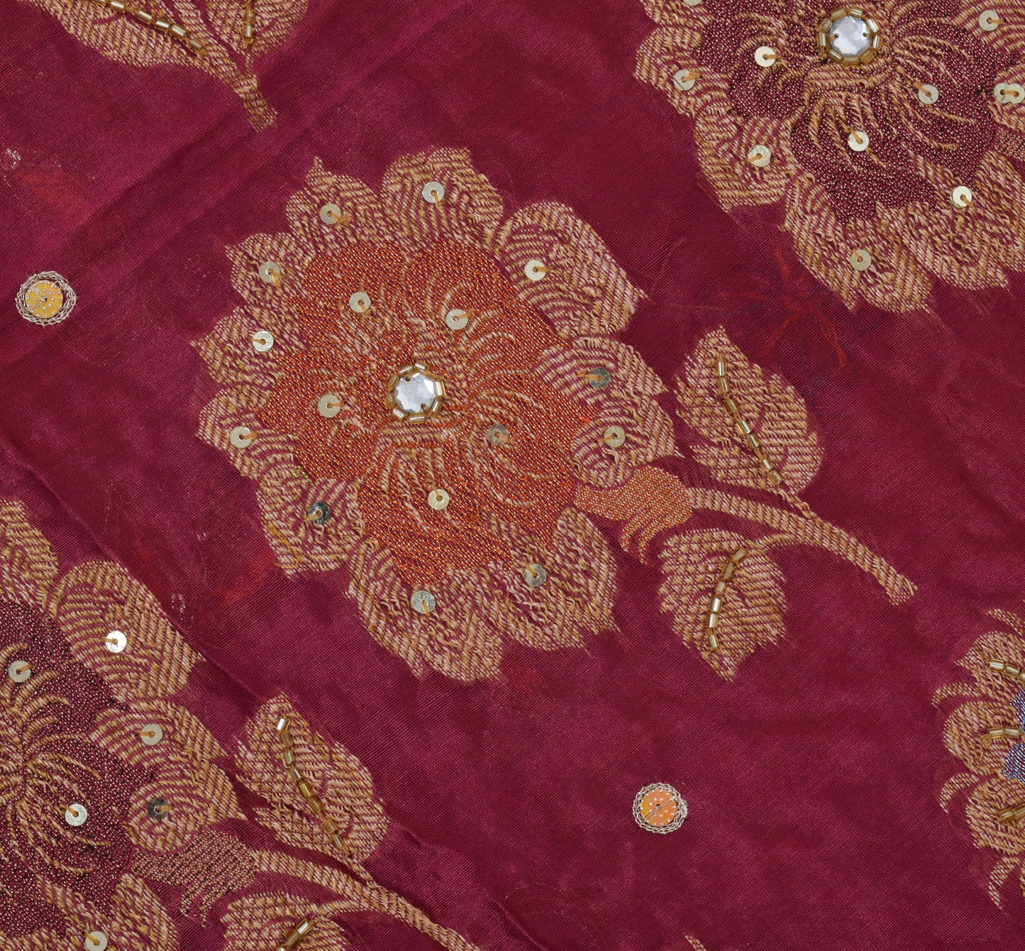 Sushila Vintage Magenta Saree Pure Silk Woven & Embroidered Floral Sari Fabric