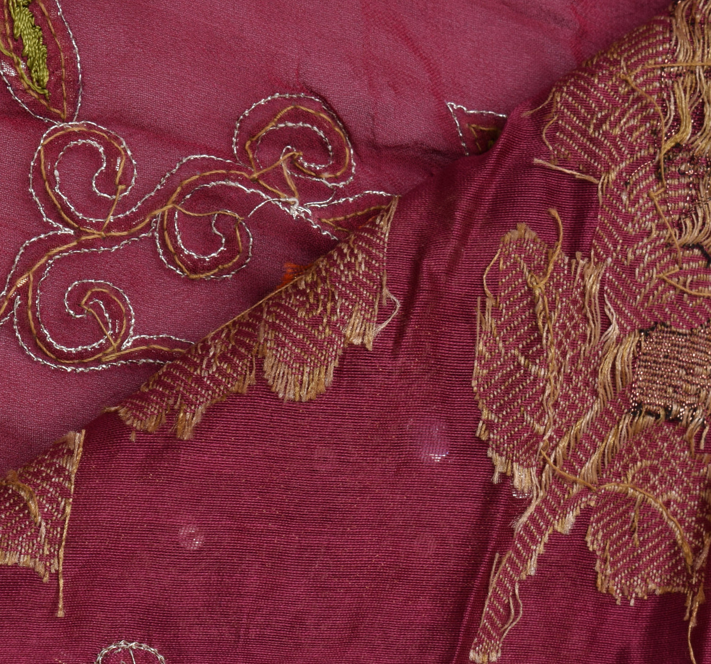 Sushila Vintage Magenta Saree Pure Silk Woven & Embroidered Floral Sari Fabric