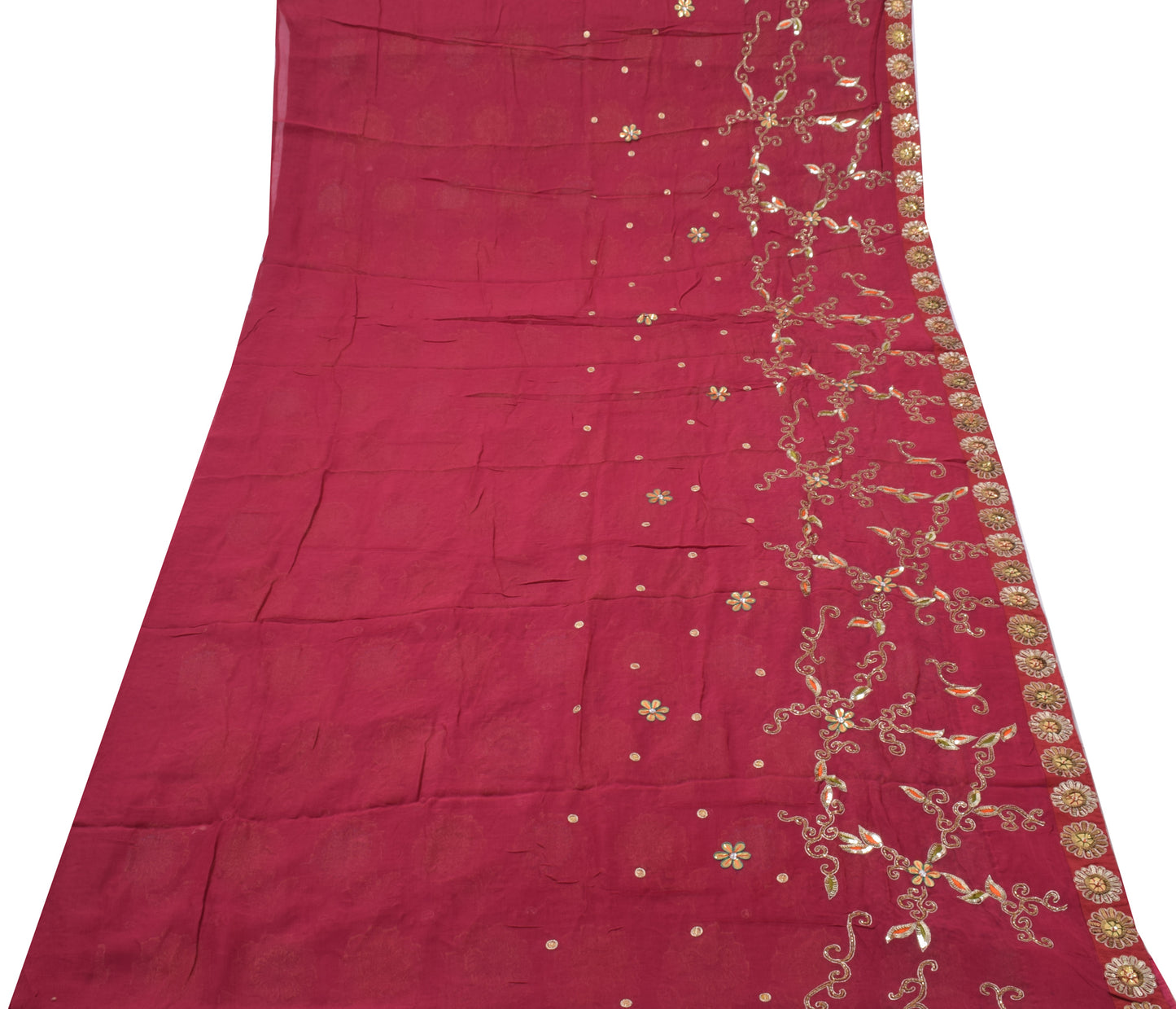 Sushila Vintage Magenta Saree Pure Silk Woven & Embroidered Floral Sari Fabric