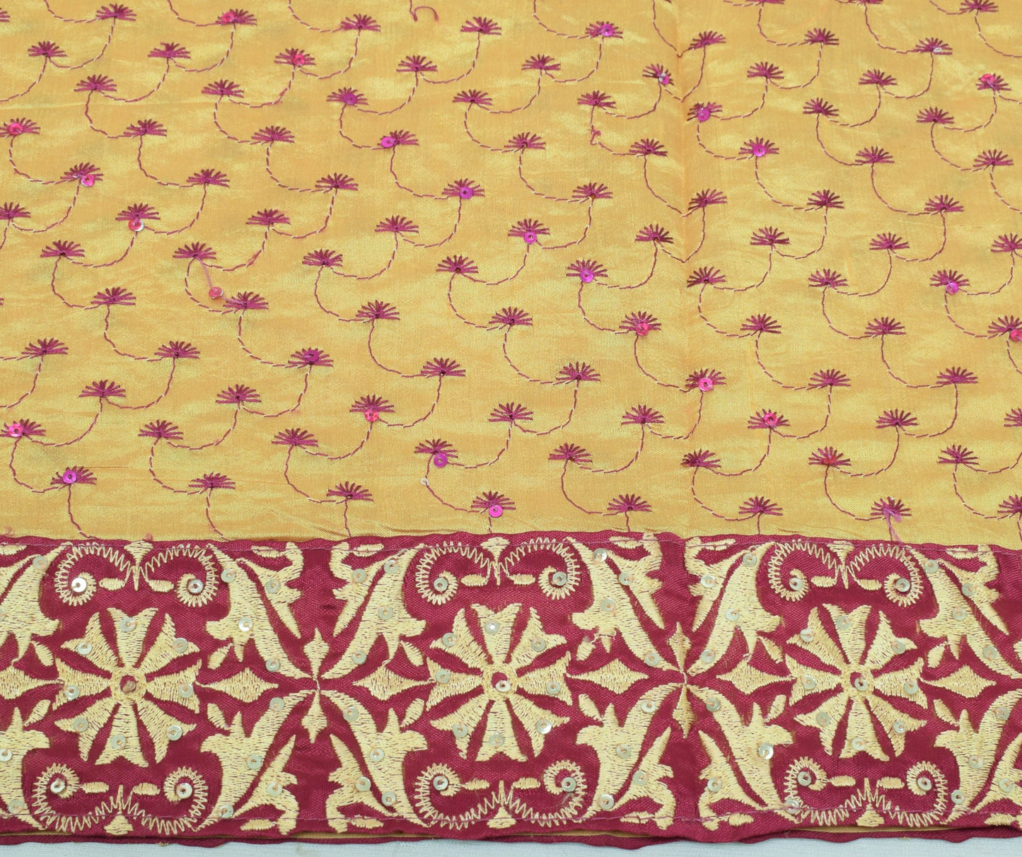 Sushila Vintage Cream Saree 100% Pure Silk Hand Beaded Floral Sari Decor Fabric