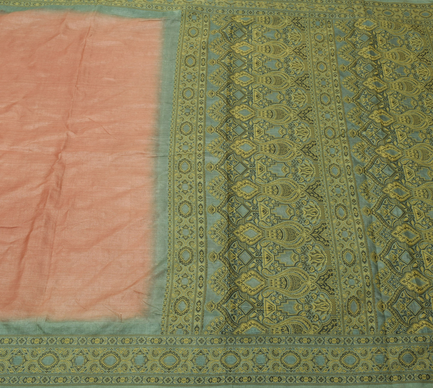 Sushila Vintage Peach Saree Pure Silk Woven Floral Sari Decor 5 Yard Fabric