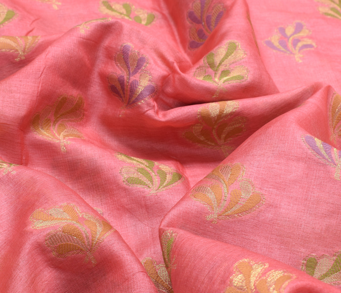 Sushila Vintage Peach Saree Pure Silk All Over Woven Paisley Sari Decor Fabric