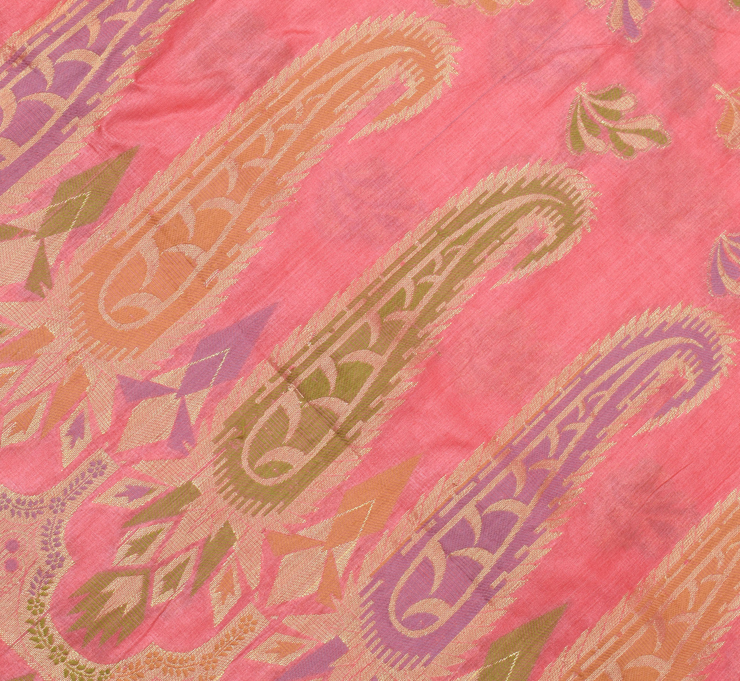 Sushila Vintage Peach Saree Pure Silk All Over Woven Paisley Sari Decor Fabric