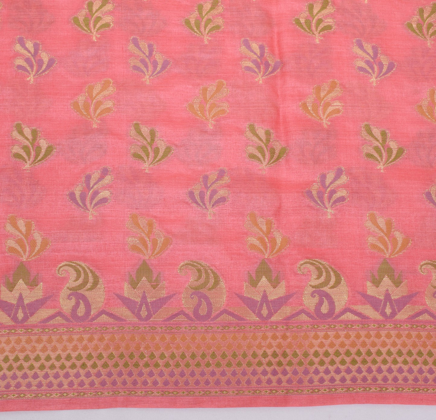 Sushila Vintage Peach Saree Pure Silk All Over Woven Paisley Sari Decor Fabric