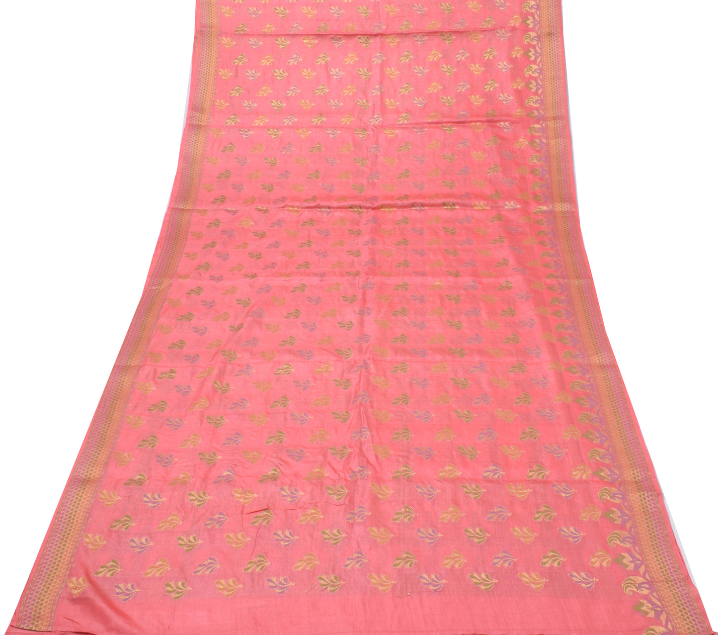 Sushila Vintage Peach Saree Pure Silk All Over Woven Paisley Sari Decor Fabric