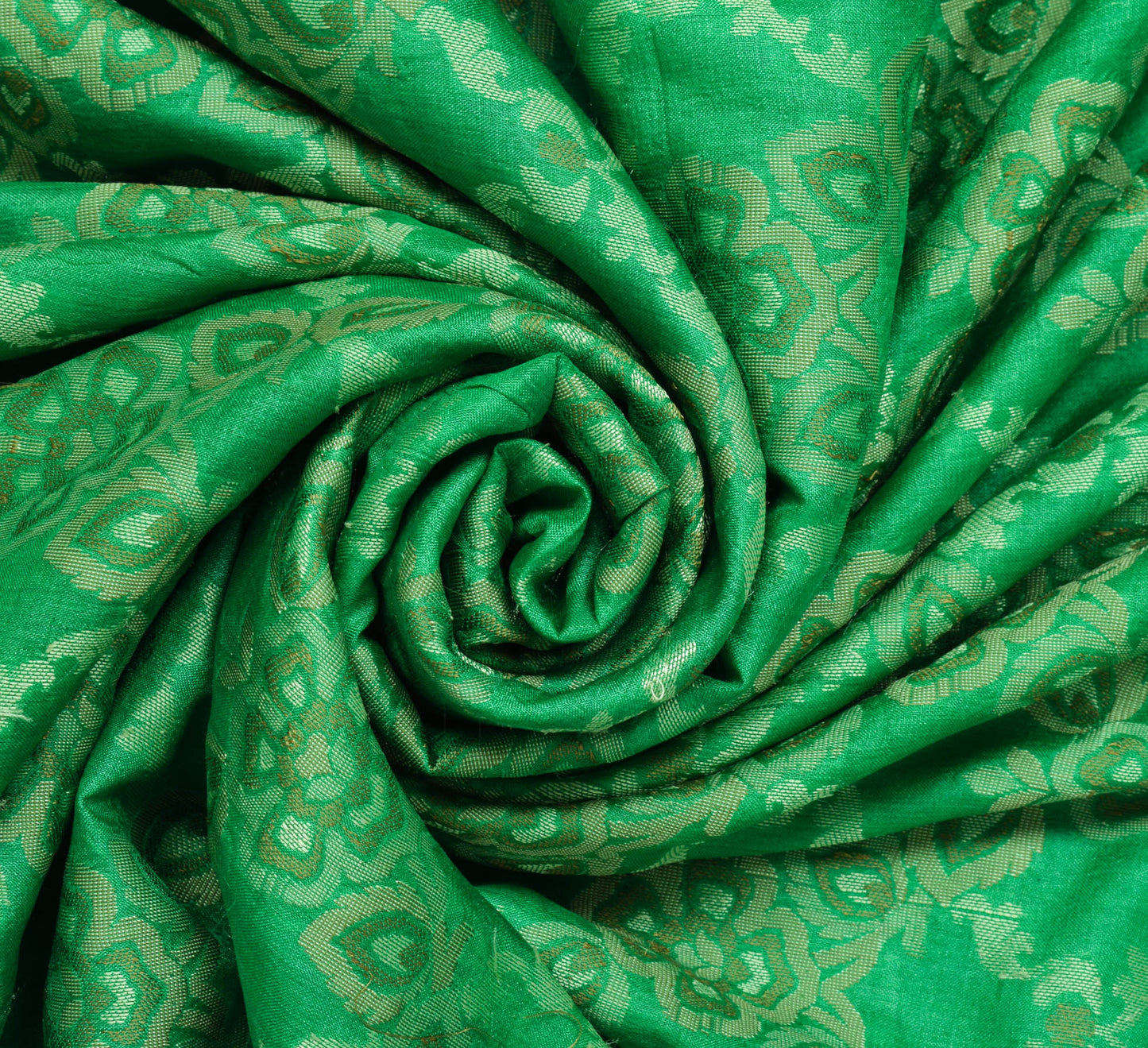 Sushila Vintage Green Saree Pure Silk All Over Woven Floral Sari Decor Fabric