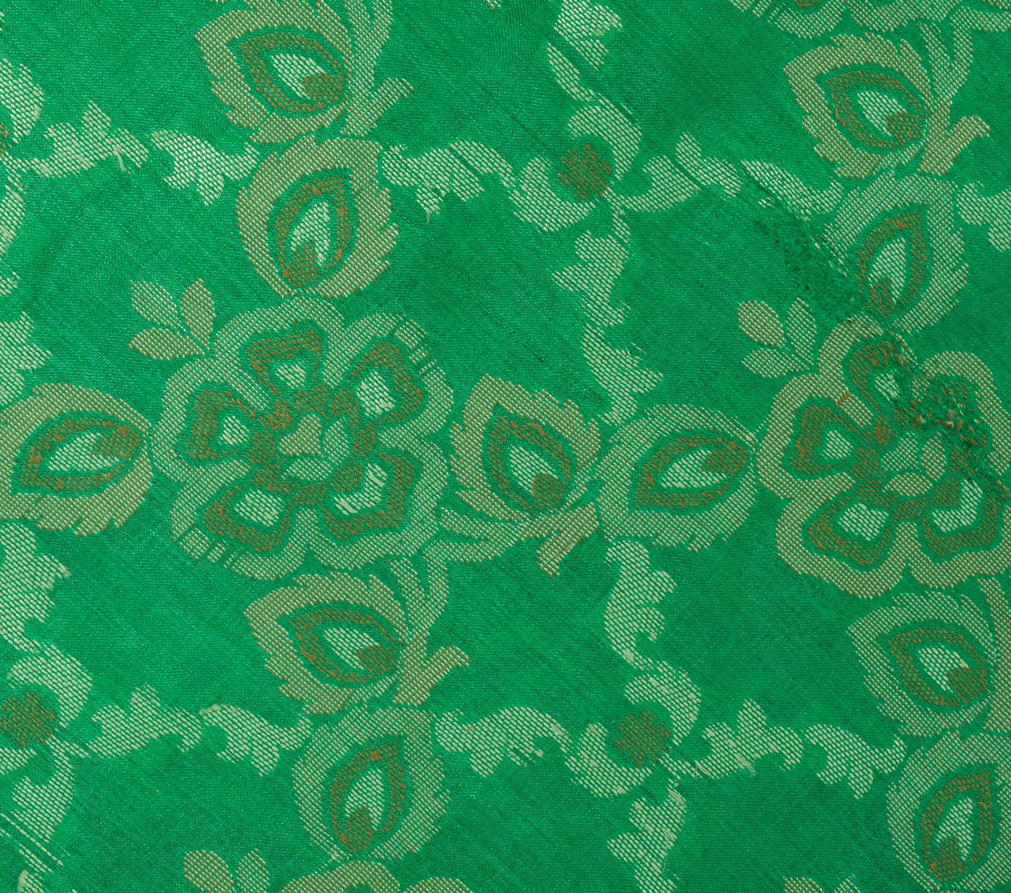 Sushila Vintage Green Saree Pure Silk All Over Woven Floral Sari Decor Fabric