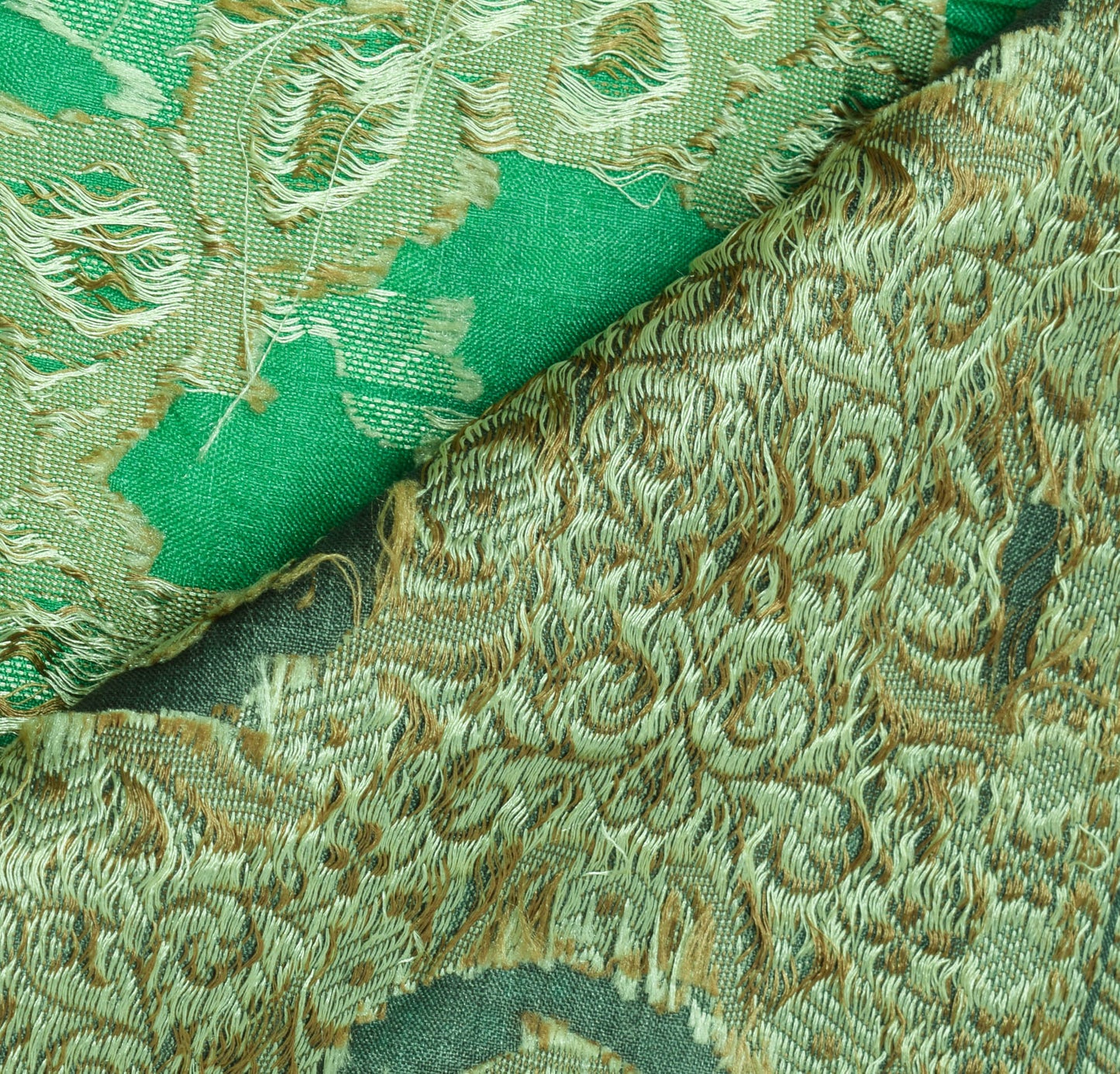 Sushila Vintage Green Saree Pure Silk All Over Woven Floral Sari Decor Fabric