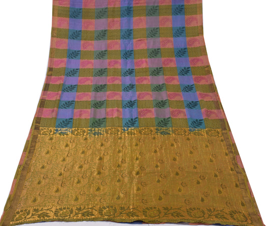 Sushila Vintage Multi Color Saree Pure Silk All Over Woven Floral Sari Fabric