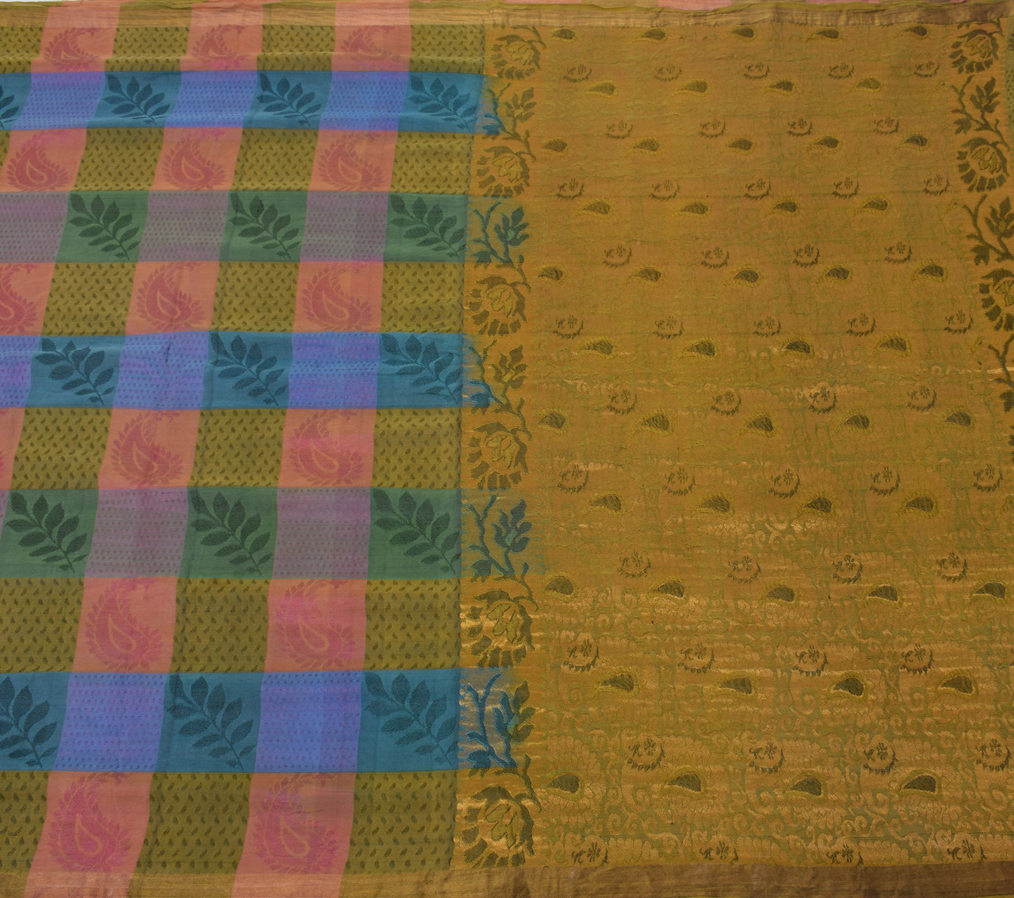 Sushila Vintage Multi Color Saree Pure Silk All Over Woven Floral Sari Fabric