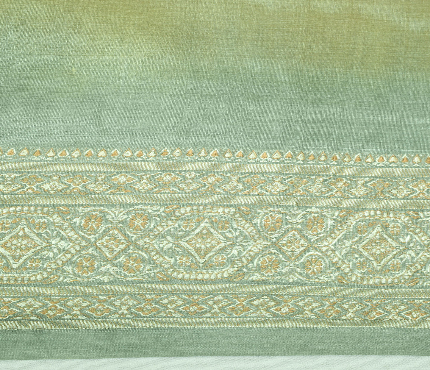 Sushila Vintage Gray Green Sari Pure Silk Woven Floral Sari Decor 5 Yard Fabric