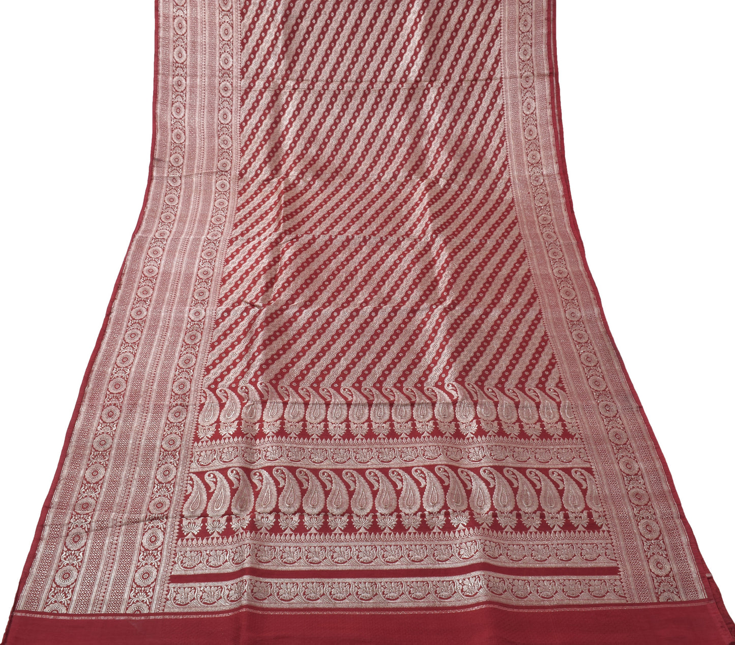 Sushila Vintage Maroon Sari Blend Silk Woven Zari Brocade Banarasi Saree Fabric