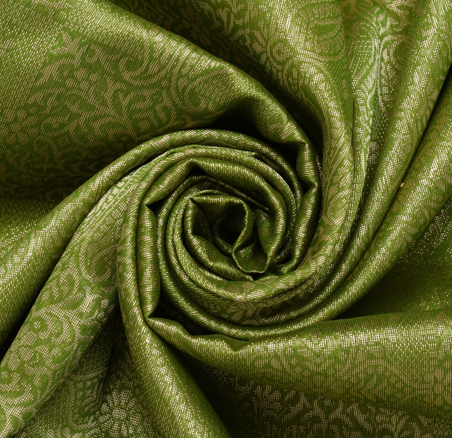 Sushila Vintage Green Saree Pure Silk All Over Zari Woven Floral Sari Fabric