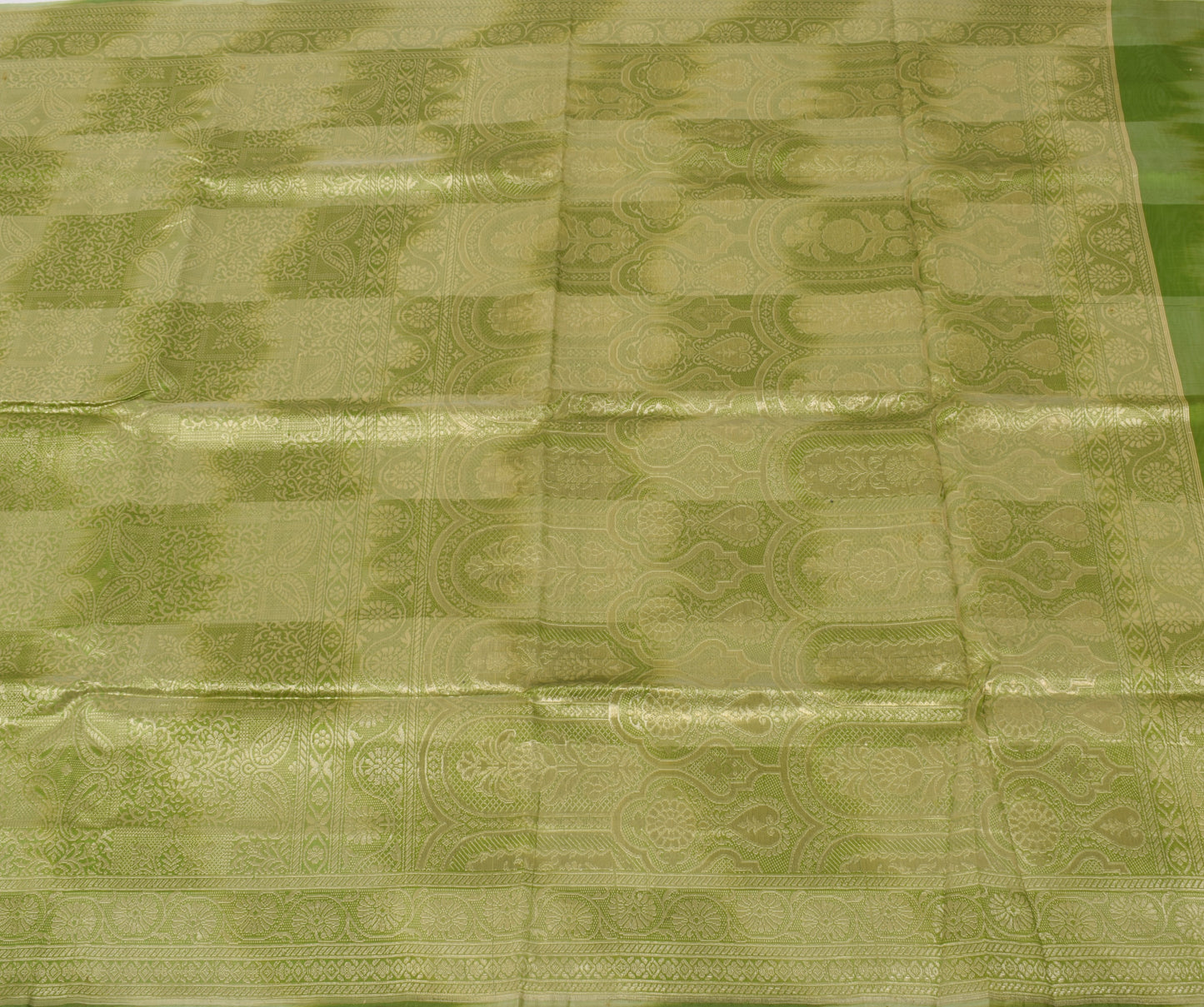 Sushila Vintage Green Saree Pure Silk All Over Zari Woven Floral Sari Fabric