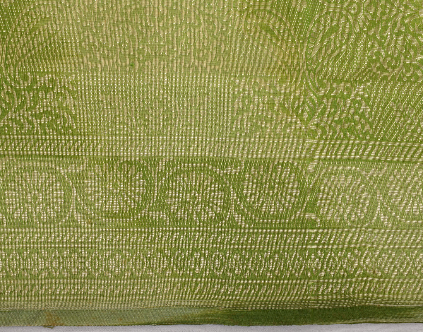 Sushila Vintage Green Saree Pure Silk All Over Zari Woven Floral Sari Fabric