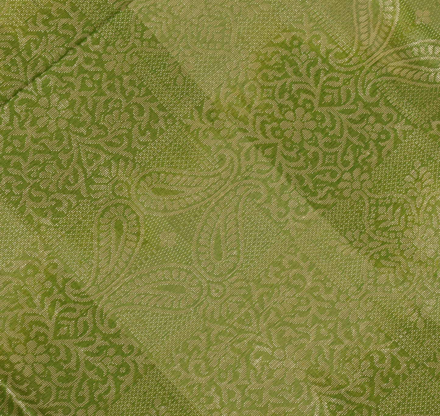 Sushila Vintage Green Saree Pure Silk All Over Zari Woven Floral Sari Fabric