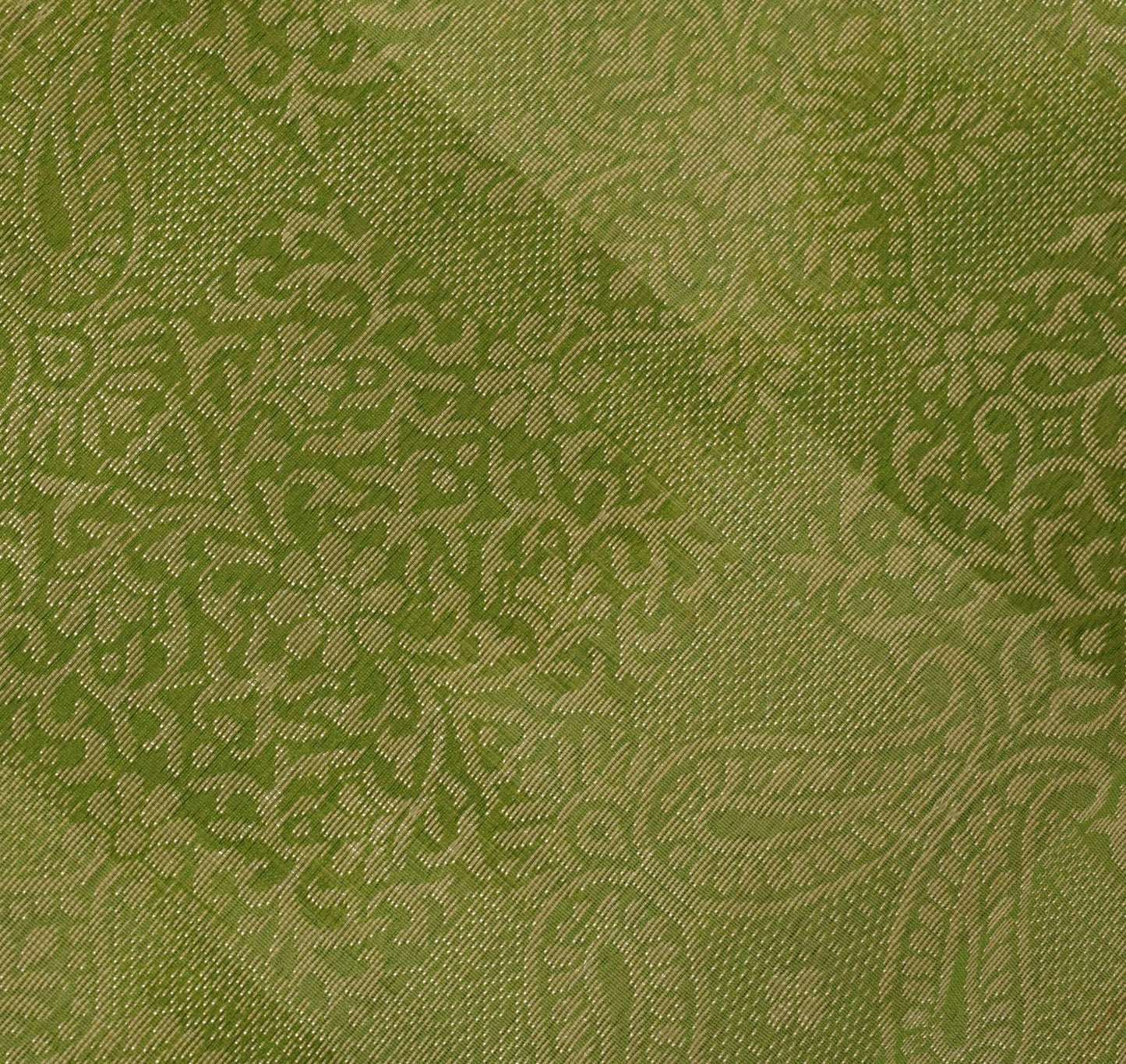 Sushila Vintage Green Saree Pure Silk All Over Zari Woven Floral Sari Fabric