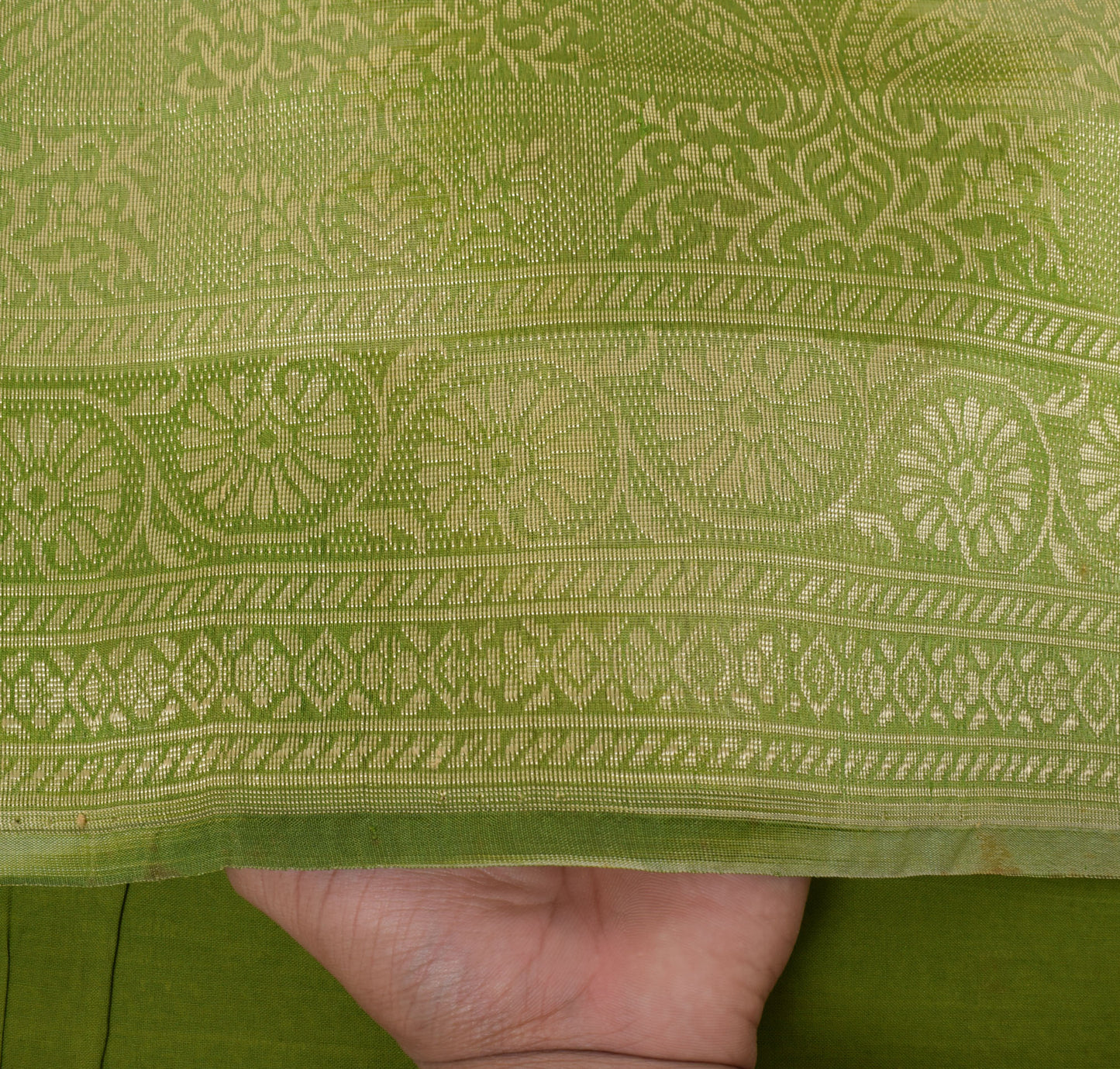 Sushila Vintage Green Saree Pure Silk All Over Zari Woven Floral Sari Fabric