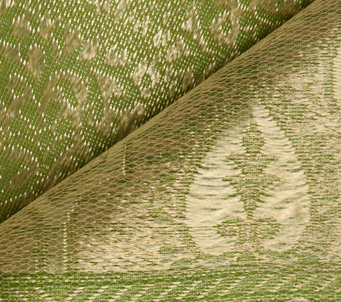 Sushila Vintage Green Saree Pure Silk All Over Zari Woven Floral Sari Fabric