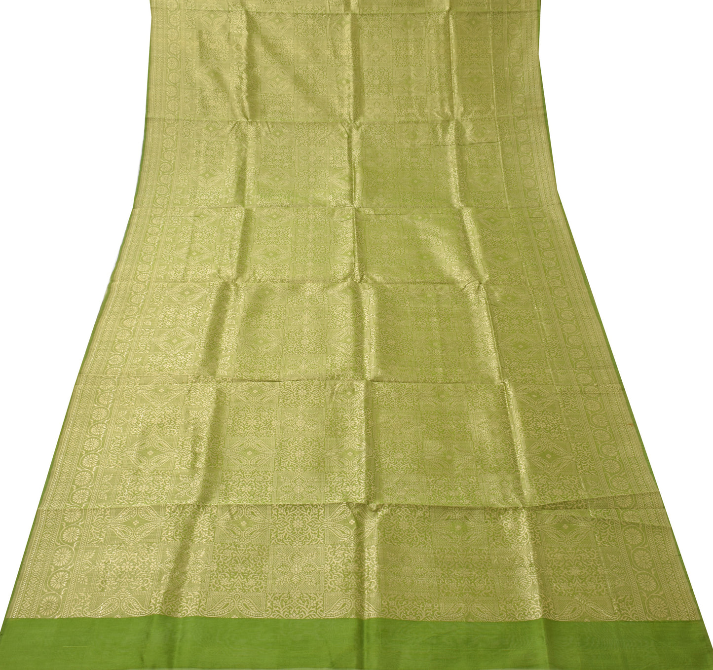 Sushila Vintage Green Saree Pure Silk All Over Zari Woven Floral Sari Fabric