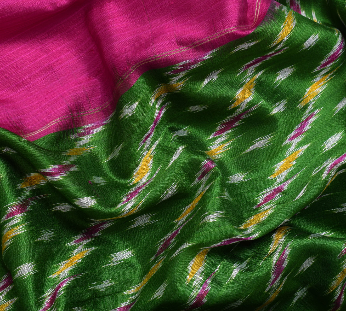 Sushila Vintage Green Indian Saree 100% Pure Silk Woven Ikkat Patola Sari Fabric