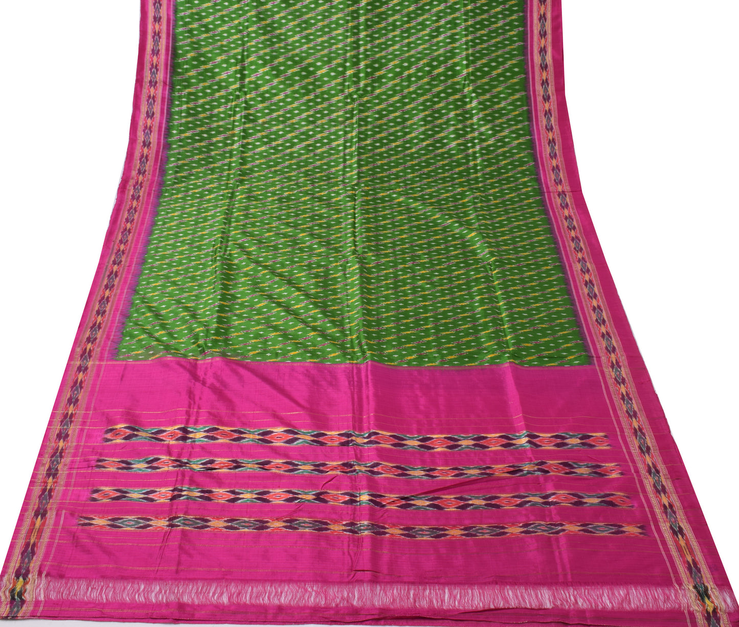 Sushila Vintage Green Indian Saree 100% Pure Silk Woven Ikkat Patola Sari Fabric