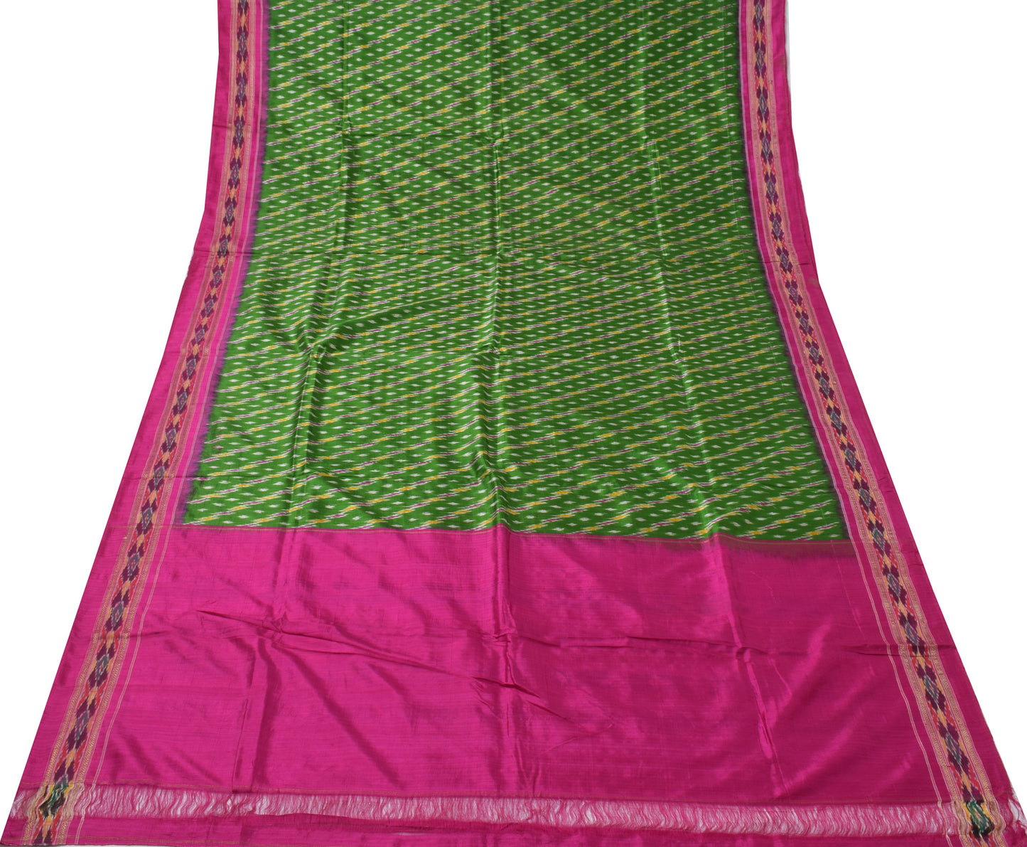 Sushila Vintage Green Indian Saree 100% Pure Silk Woven Ikkat Patola Sari Fabric