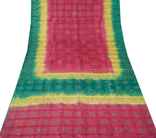 Sushila Vintage Magenta Sari Pure Silk Embroidered & Printed Paisley Sari Fabric