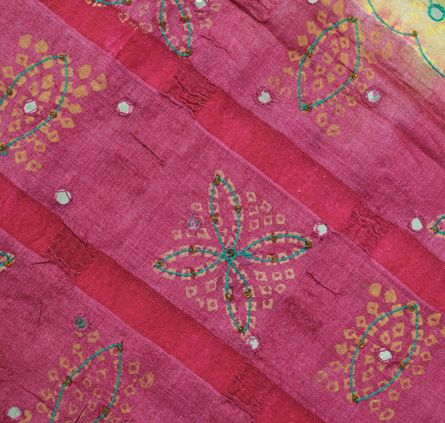 Sushila Vintage Magenta Sari Pure Silk Embroidered & Printed Paisley Sari Fabric