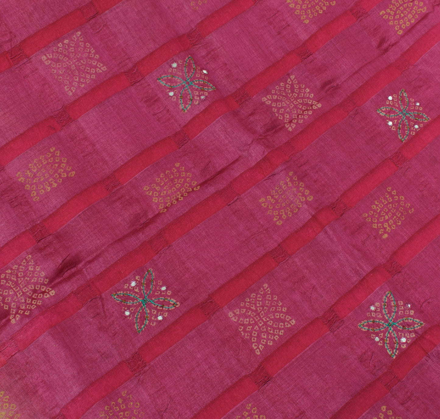 Sushila Vintage Magenta Sari Pure Silk Embroidered & Printed Paisley Sari Fabric