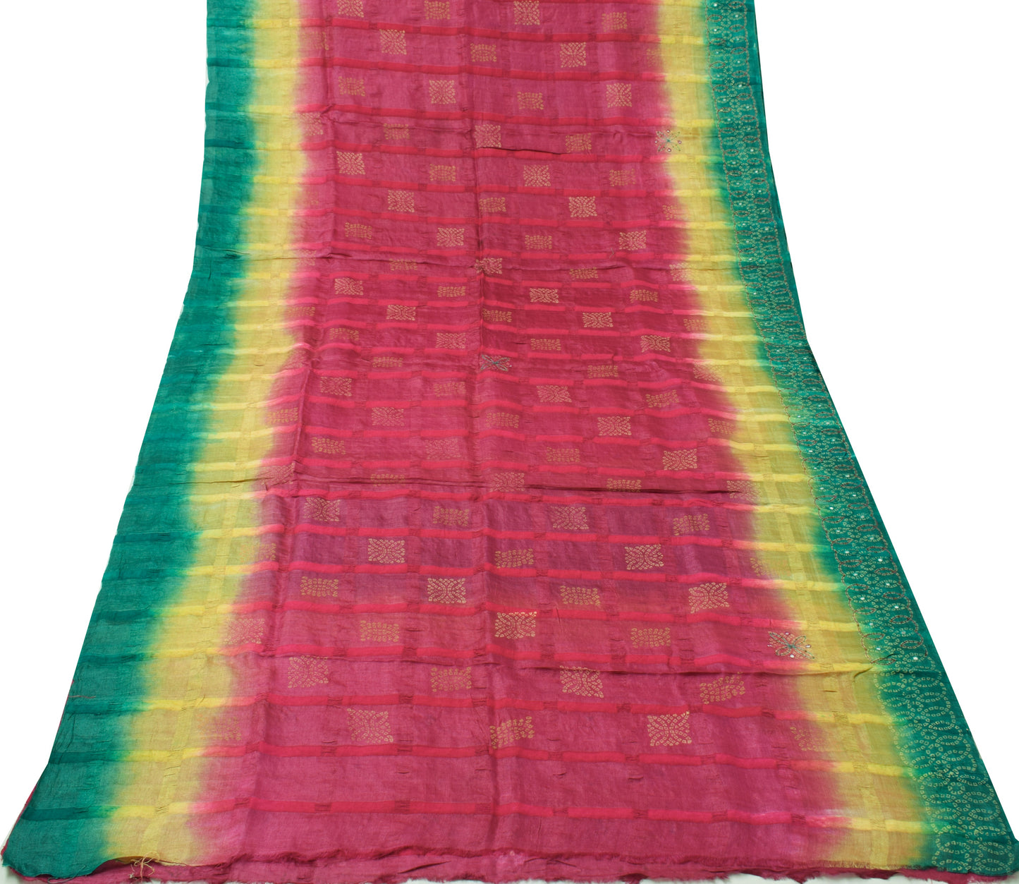 Sushila Vintage Magenta Sari Pure Silk Embroidered & Printed Paisley Sari Fabric