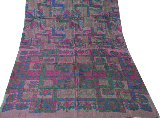 Sushila Vintage Green Saree 100% Pure Silk Printed & Woven Floral Sari Fabric