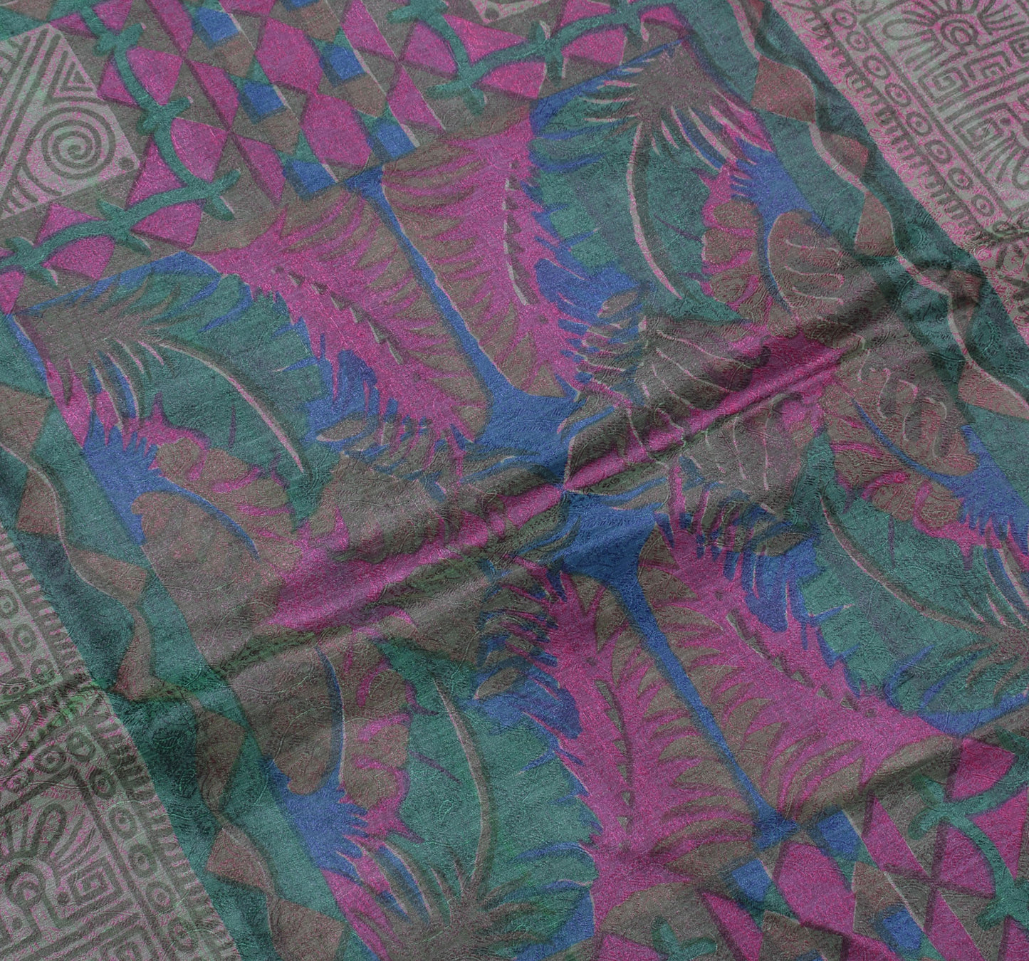 Sushila Vintage Green Saree 100% Pure Silk Printed & Woven Floral Sari Fabric