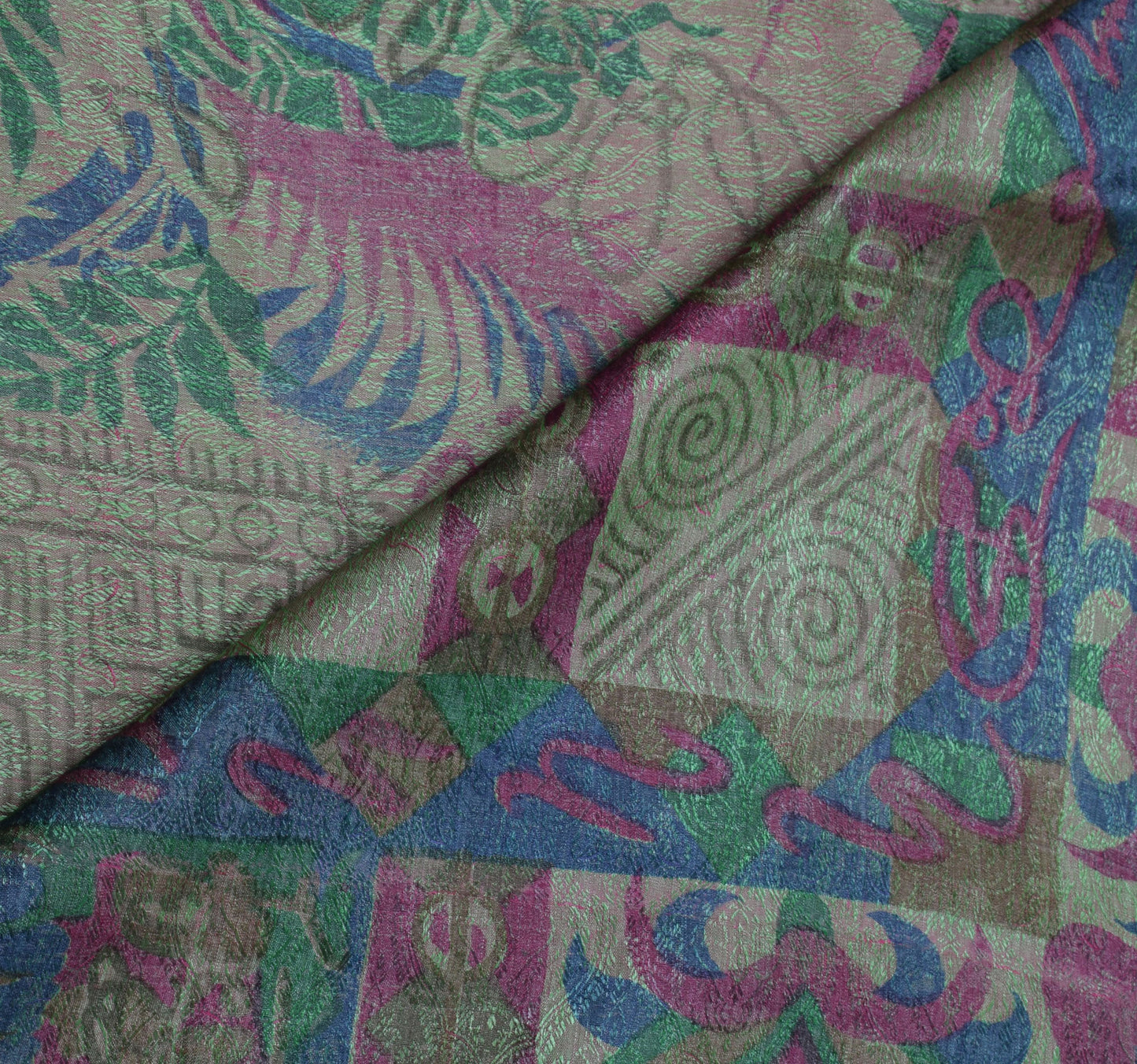 Sushila Vintage Green Saree 100% Pure Silk Printed & Woven Floral Sari Fabric