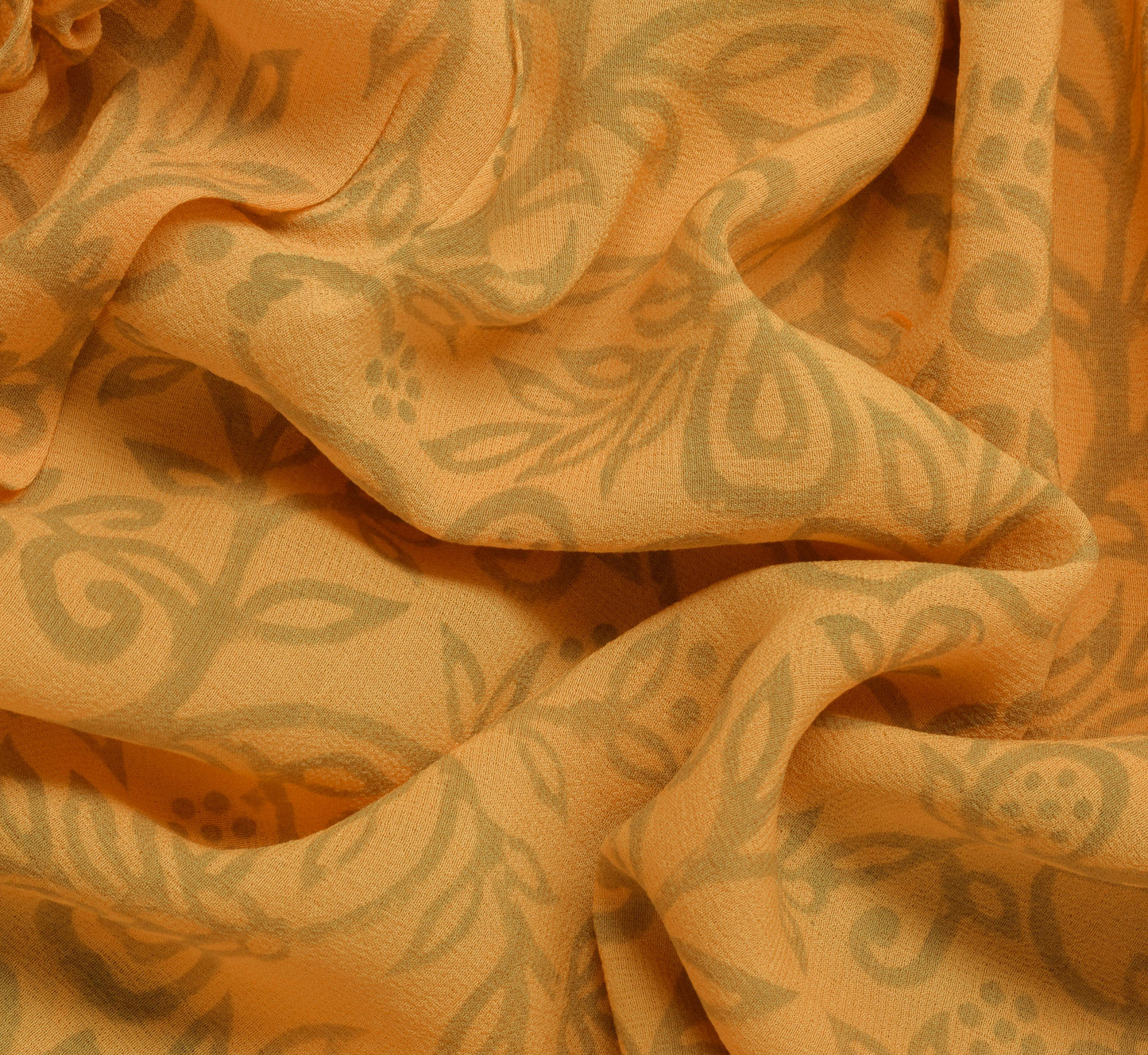 Sushila Vintage Orange Indian Saree Pure Georgette Printed Floral Sari Fabric