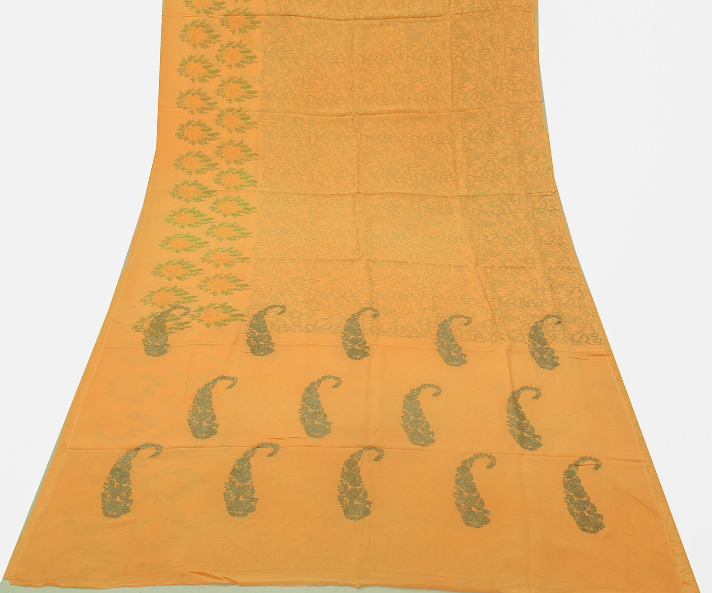 Sushila Vintage Orange Indian Saree Pure Georgette Printed Floral Sari Fabric