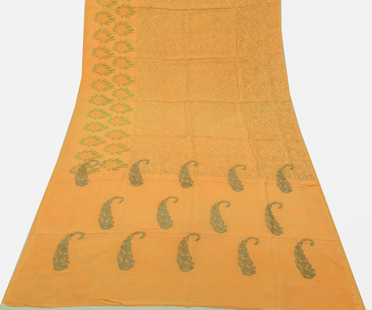 Sushila Vintage Orange Indian Saree Pure Georgette Printed Floral Sari Fabric