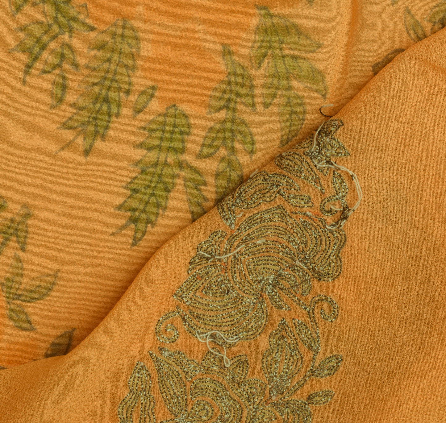 Sushila Vintage Orange Indian Saree Pure Georgette Printed Floral Sari Fabric