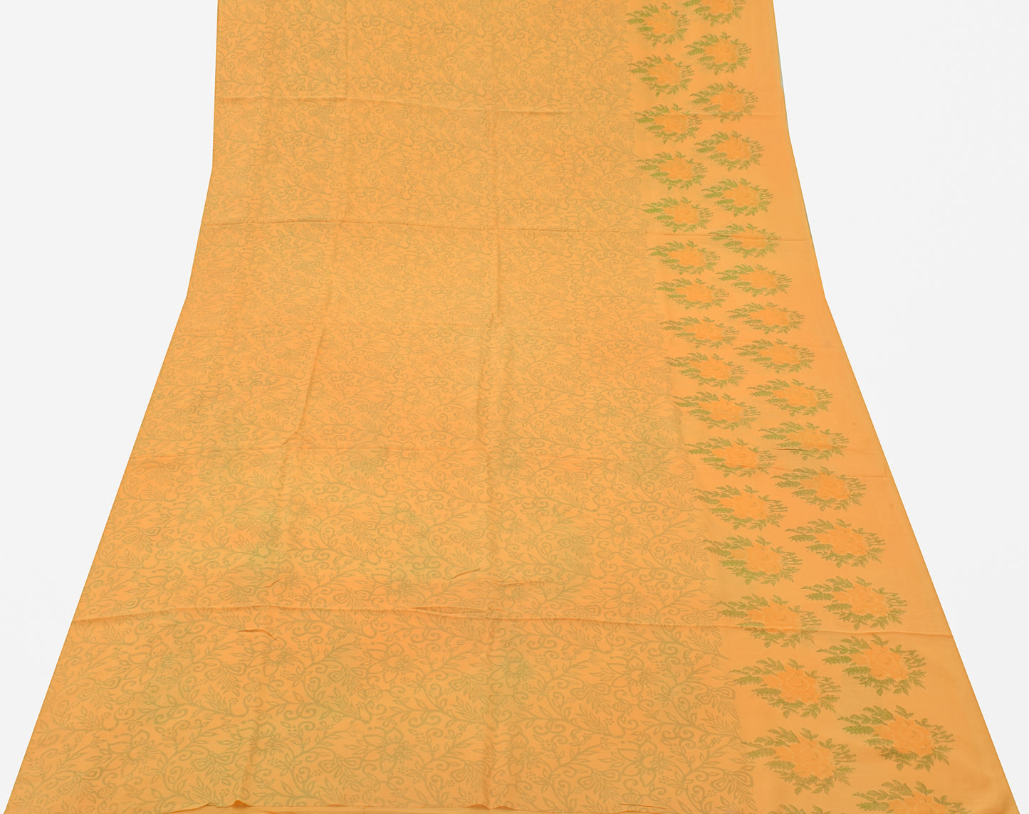 Sushila Vintage Orange Indian Saree Pure Georgette Printed Floral Sari Fabric