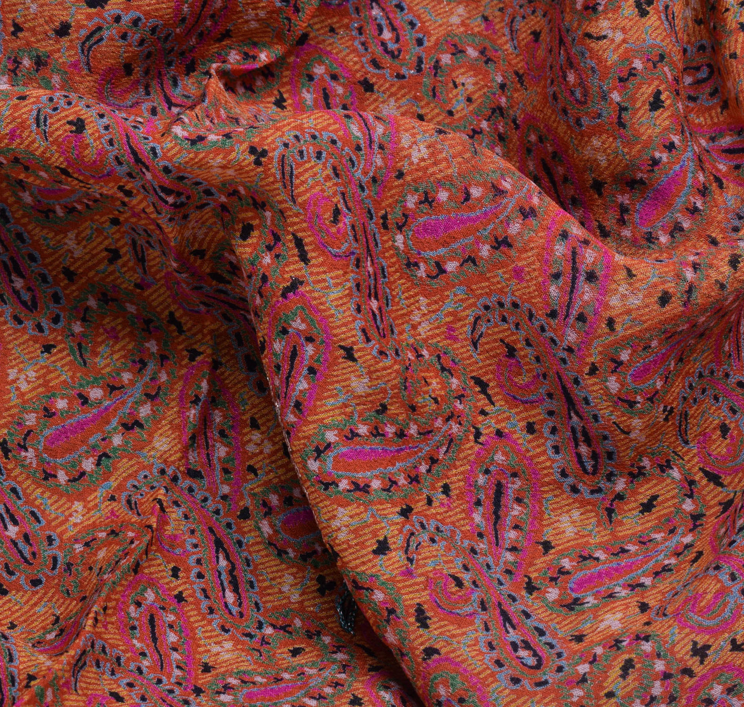 Sushila Vintage Mustard Sari Pure Silk Printed & Embroidered Paisley Sari Fabric