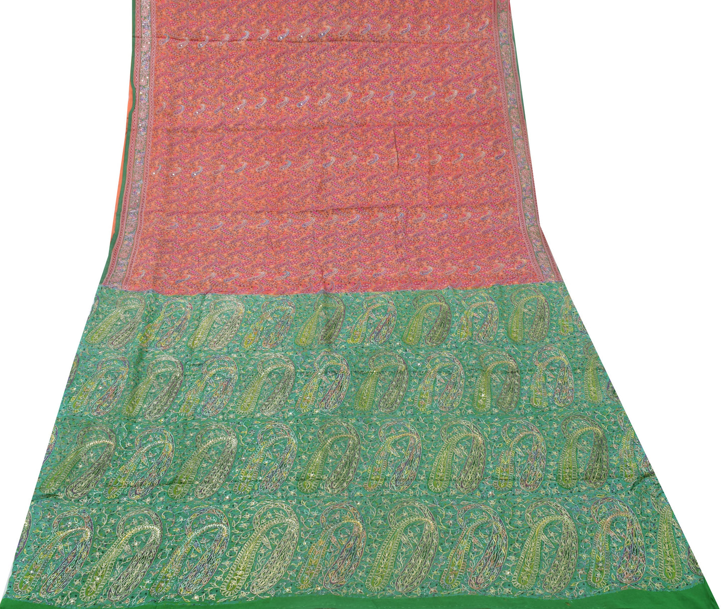 Sushila Vintage Mustard Sari Pure Silk Printed & Embroidered Paisley Sari Fabric