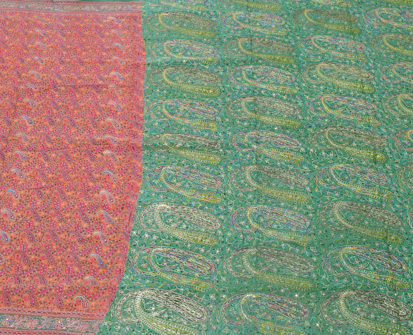 Sushila Vintage Mustard Sari Pure Silk Printed & Embroidered Paisley Sari Fabric