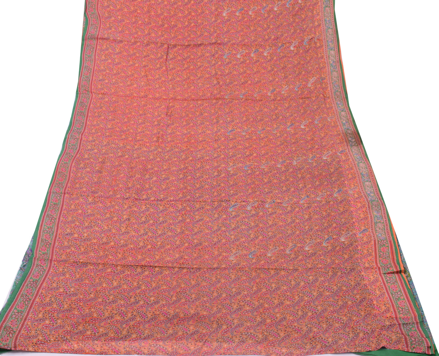 Sushila Vintage Mustard Sari Pure Silk Printed & Embroidered Paisley Sari Fabric