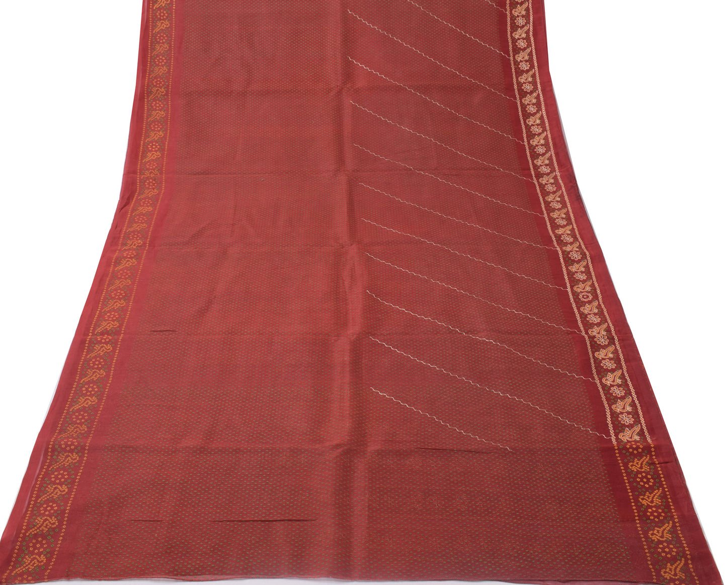 Sushila Vintage Maroon Sari Pure Cotton Printed & Embroidered Birds Sari Fabric