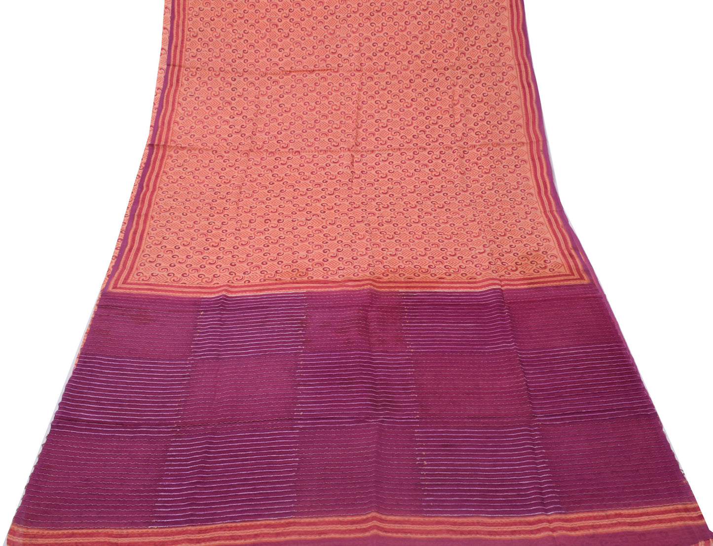 Sushila Vintage Peach Indian Sari Pure Georgette Silk Printed Floral Sari Fabric